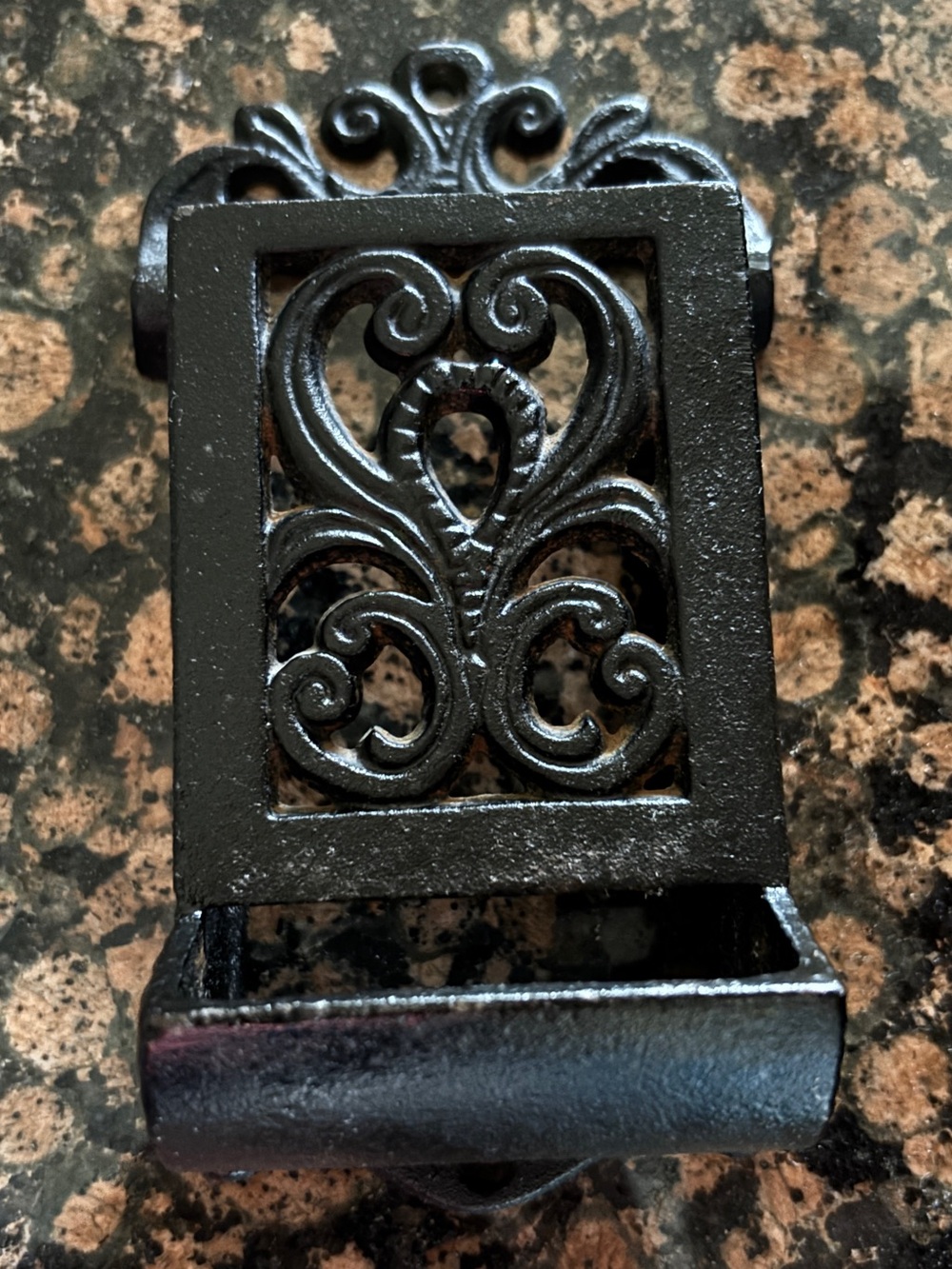 Ornate Vintage Cast Iron Matchstick Holder in Rustic Black